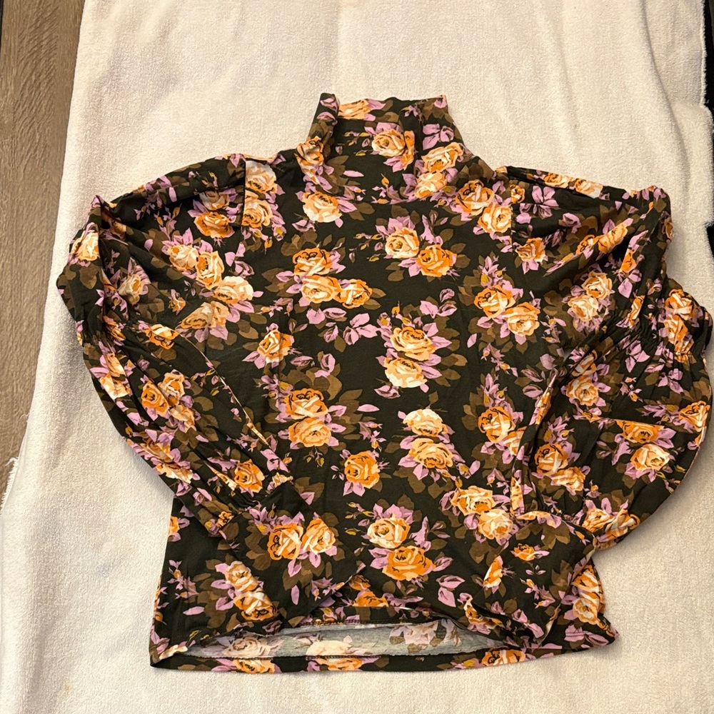 Anthropologie Floral Blouse - Pink and Orange on Black